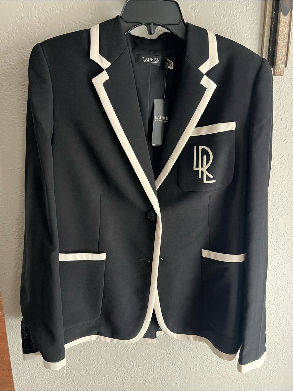 LAUREN Ralph Lauren Black Blazer with White Piping